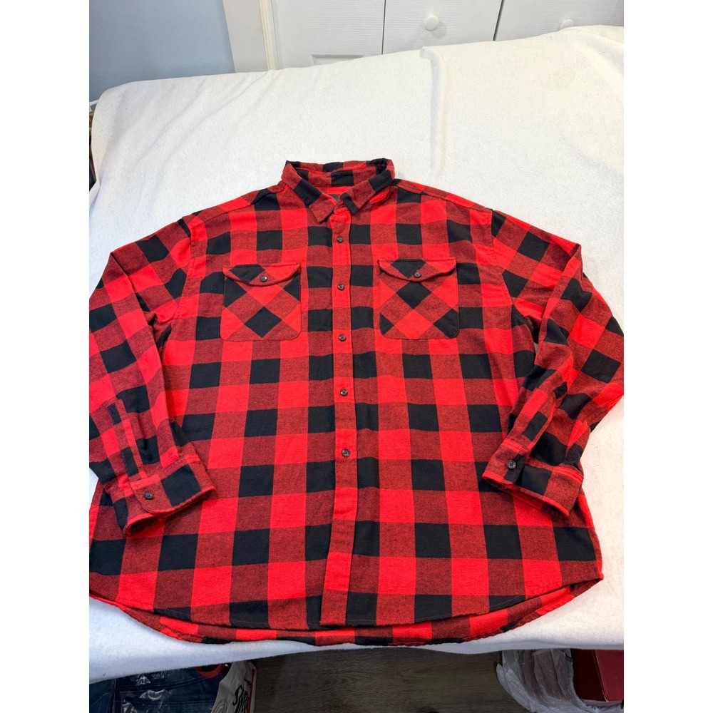 Steve's Jean Men 4XL Red Black Buffalo Plaid Flannel Button Up Shirt Long Sleeve